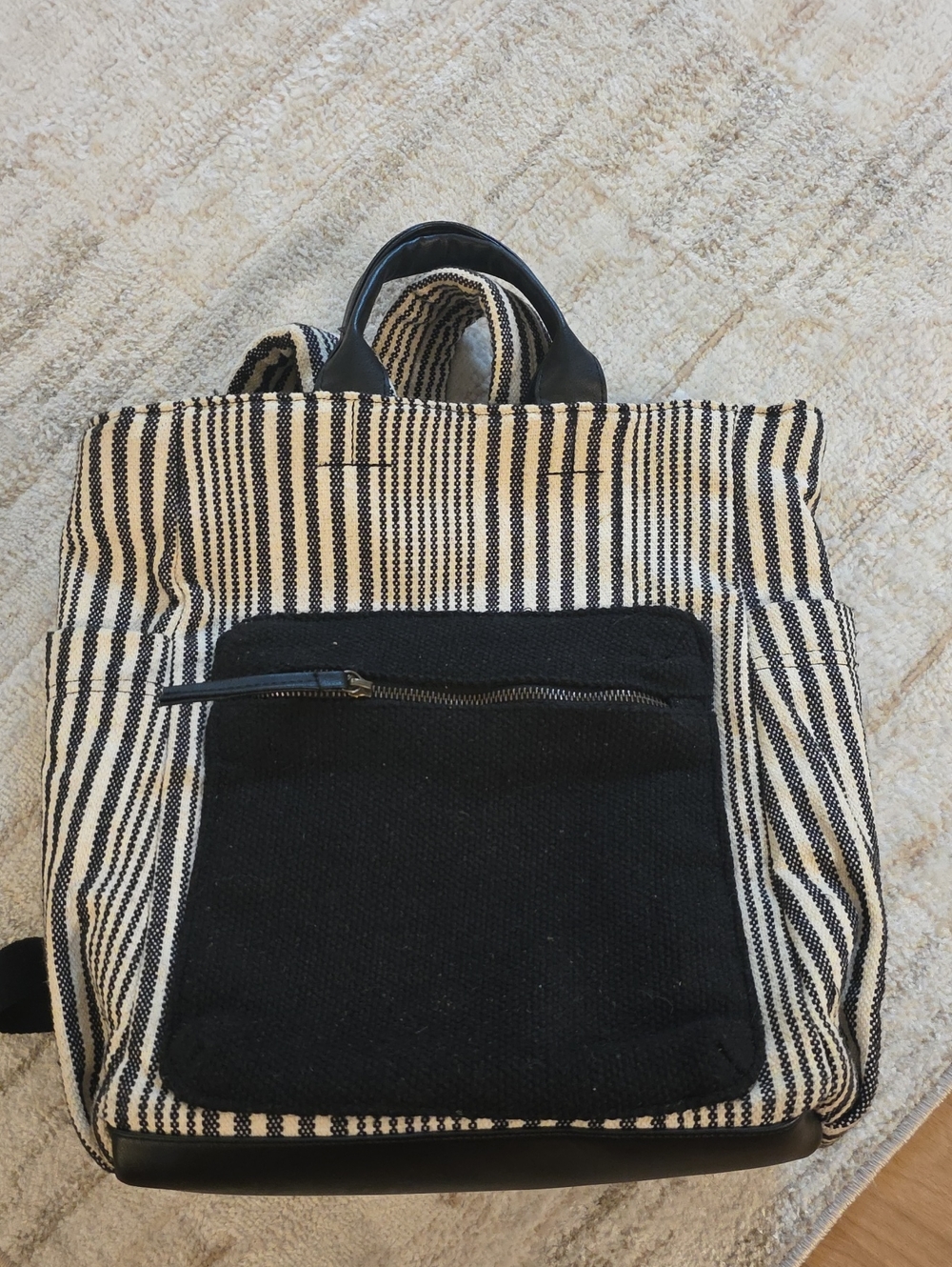 Universal Thread Black & Cream Striped Canvas Backpack